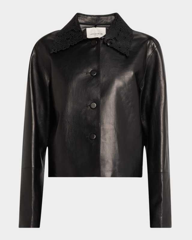 Leather Jacket with Detachable Collar